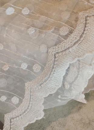 Тюль біла горошком вишита турецька нова в спальню зал гардина занавіска