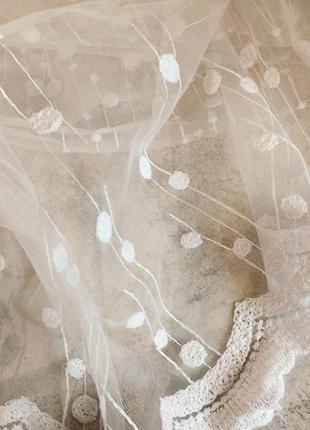 Тюль біла горошком вишита турецька нова в спальню зал гардина занавіска