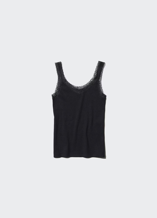 Чорна ребриста мереживна майка uniqlo