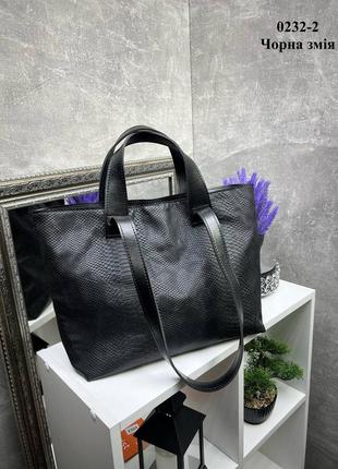 Жіноча стильна та якісна сумка шоппер з еко шкіри чорна рептилія1 фото
