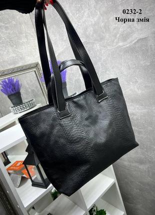 Жіноча стильна та якісна сумка шоппер з еко шкіри чорна рептилія6 фото
