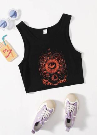 Кроп топ чорний принт місячне око shein