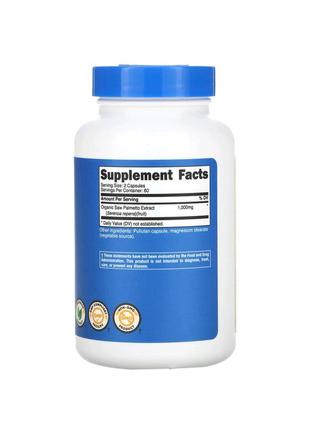 Nutricost екстракт сереноя 500 мг — 120 капсул/сша, чоловічі здоров'я3 фото