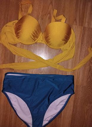 Купальник 12dd большой бронзово-золотой с бирюзовым