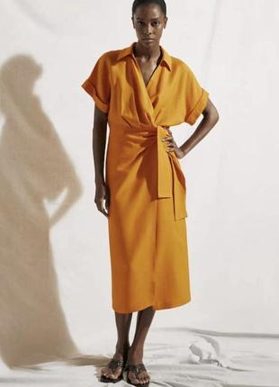 Стильна сукня на запах льон massimo dutti.