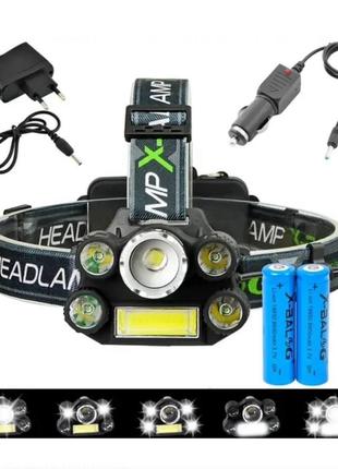 Ліхтар налобний акумуляторний bailong bl-t64 (t6+4xpe) світлодіодний ліхтар на лоб, для туризму та риболовлі