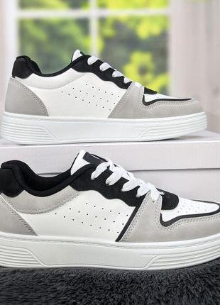 Кроссовки кеды женские белые с серым и черным swin-shoes 4439