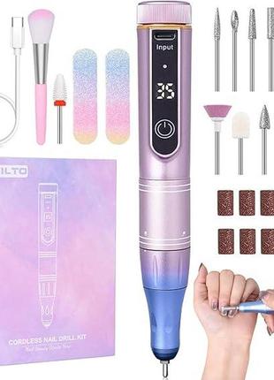 Вітрина! електричні пилочки для нігтів evilto акумуляторна з рк-дисплеєм і 12 насадками, 35 швидкостей, 3