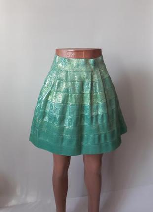 Короткая бирюзовая юбка 48 46 размер1 фото