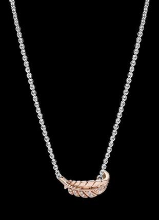Серебряное колье pandora  "изогнутое перо"