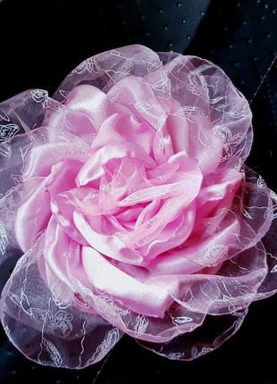 Ніжна квітка брошка рожева 21 см.2 фото