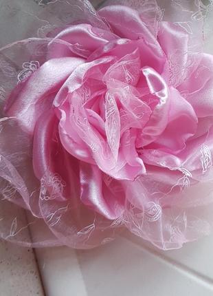 Нежный цветок брошка розовая 21 см.4 фото