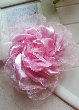 Нежный цветок брошка розовая 21 см.7 фото