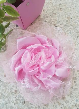 Ніжна квітка брошка рожева 21 см.9 фото