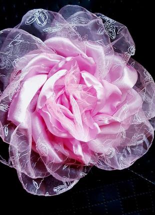 Ніжна квітка брошка рожева 21 см.3 фото