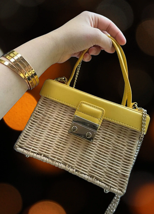 Zara плетеная сумка-коробка crossbody из ротанга в стиле бохо