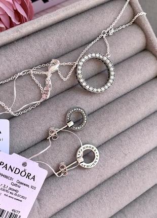 Подарочный набор pandora «блестящий круг» комплект пандора серьги пандора ожерелье pandora цепочка pandora серебро 925 кулон5 фото