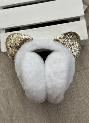 Хутряні навушники  складні з котячими вушками білий one size (6014)