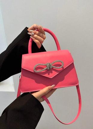 Женская классическая сумка 8424 кросс-боди через плечо розовая6 фото