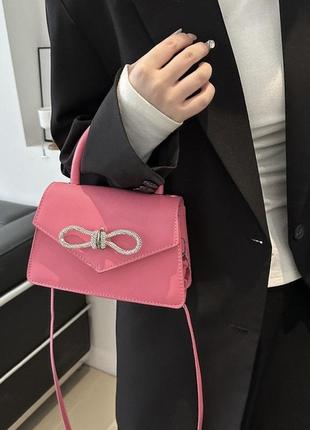 Жіноча класична сумка 8424 крос-боді через плече рожева2 фото