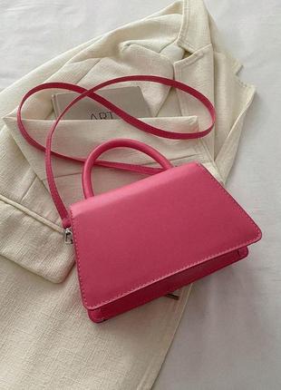 Женская классическая сумка 8424 кросс-боди через плечо розовая5 фото
