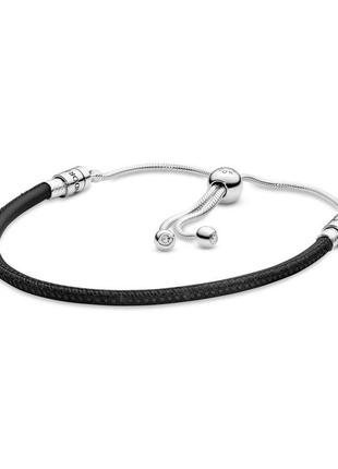 Серебряный браслет pandora с регулируемой застежкой из кожи 597225cbk-2