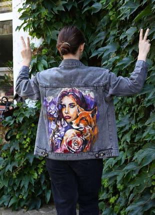 Джинсова куртка ручного роспису