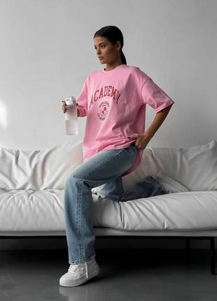 Длинная женская футболка оверсайз розовая с принтом турция7 фото