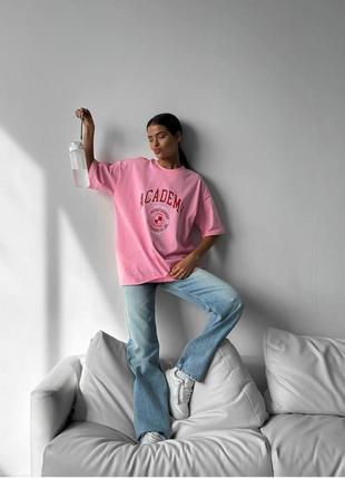 Длинная женская футболка оверсайз розовая с принтом турция4 фото