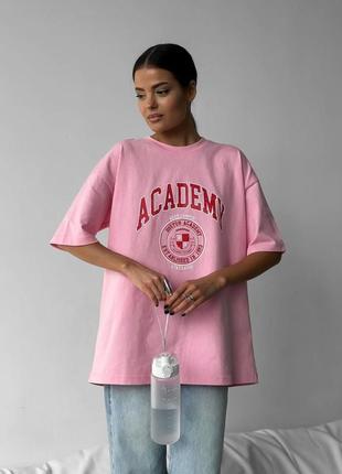 Длинная женская футболка оверсайз розовая с принтом турция1 фото