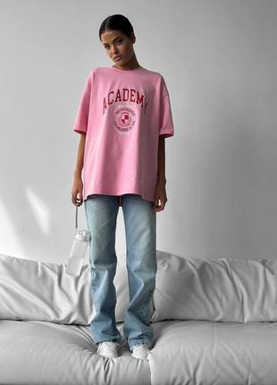 Довга жіноча футболка оверсайз рожева з принтом туреччина3 фото