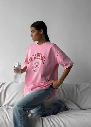 Длинная женская футболка оверсайз розовая с принтом турция5 фото