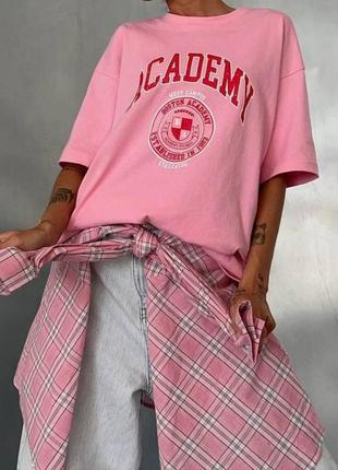 Длинная женская футболка оверсайз розовая с принтом турция6 фото