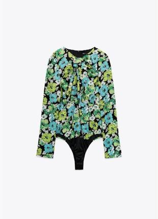 Боді квітковий принт zara xs floral bodysuit