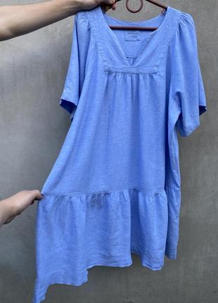 Льняное голубое платье3 фото