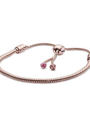 Серебряный браслет pandoraс регулируемой застежкой "персиковий цвет"  588093nccmx