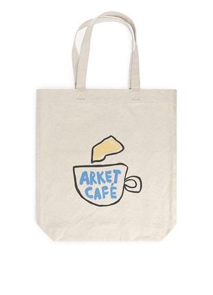 Большой прочный бежевый шоппер из хлопка сумка arket cafe cos other stories massimo