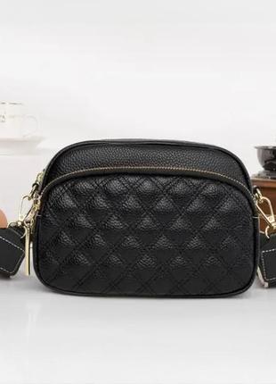 Трендова сумка жіноча натуральна шкіра через плече чорна крос-боді жіноча