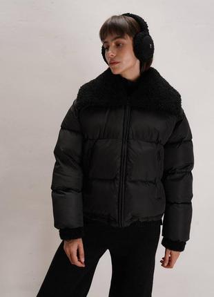 Теплий дутий пуховик з коміром, зимовий жіночий пуховик на екопуху до -15°, куртка пуховик на осінь зиму, curly