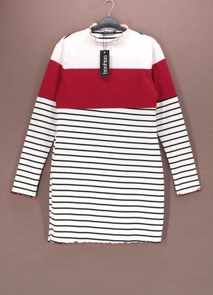 Новое облегающее платье с длинным рукавом "boohoo" в полоску, uk16/eur44.