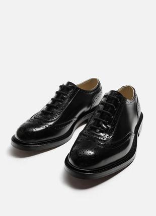 Шкіряні чорні туфлі броги чоловічі zara x harry lambert.