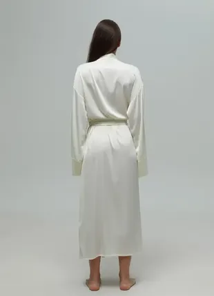 Жіночий шовковий халат максі довжина колір айворі