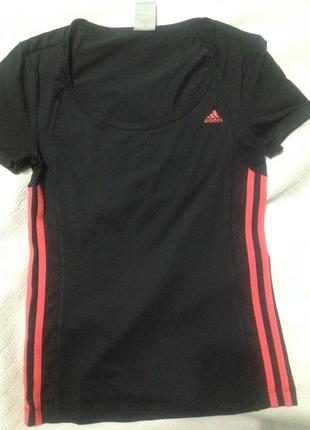 Футболка чорна з рожевими лампасами adidas climalite