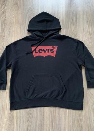 Мужская чёрная хлопковая худи с принтом levis