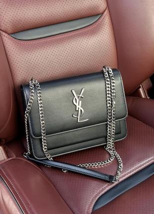 Сумка в стиле yves saint laurent medium sunset in smooth leather black/silver или gold