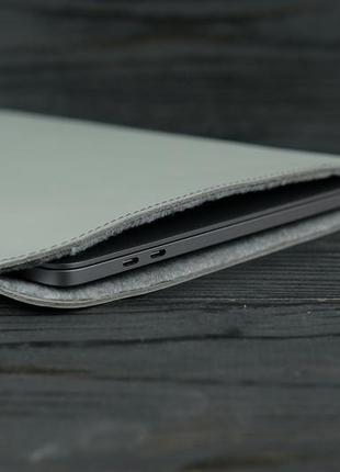 Шкіряний чохол для macbook дизайн №1 з повстю, натуральна шкіра grand, колір сірий