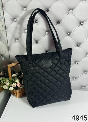 Жіноча стильна та якісна сумка шоппер зі стьобаної плащівки чорна