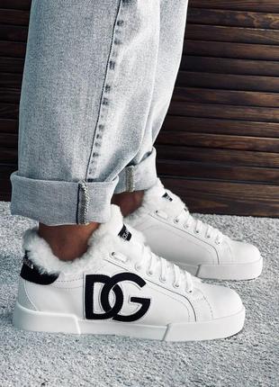 Кроссовки в стиле dg белые кожа на меху
