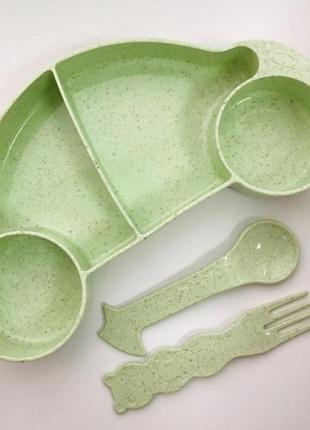 Дитячий бамбуковий посуд 2 в 1 машинка (салатовий)