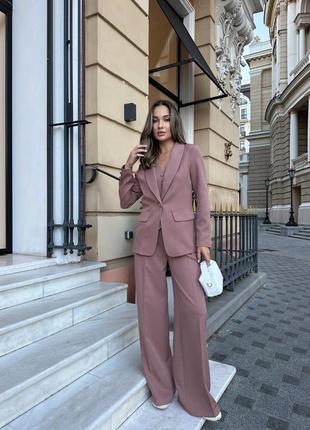 Класичний костюм трійка штани палацо жилетка і жакет піджак4 фото